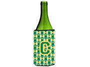 Letter C Football Green and Gold Wine Bottle Beverage Insulator Hugger CJ1069 CLITERK