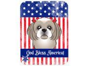 God Bless American Flag with Gray Silver Shih Tzu Glass Cutting Board Large BB2180LCB