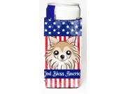 God Bless American Flag with Chihuahua Michelob Ultra beverage Insulator for slim cans BB2181MUK