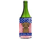 God Bless American Flag with Wirehaired Dachshund Wine Bottle beverage Insulator Hugger BB2163LITERK