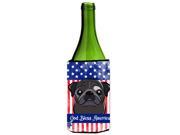 God Bless American Flag with Black Pug Wine Bottle beverage Insulator Hugger BB2193LITERK