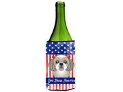 God Bless American Flag with Gray Silver Shih Tzu Wine Bottle beverage Insulator Hugger BB2180LITERK