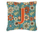 Letter J Flowers Retro Blue Canvas Fabric Decorative Pillow CJ2012 JPW1818