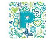 Set of 4 Letter P Flowers and Butterflies Teal Blue Foam Coasters CJ2006 PFC