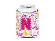 Letter N Flowers and Butterflies Pink Can or Bottle Hugger CJ2005 NCC