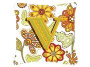 Letter V Floral Mustard and Green Canvas Fabric Decorative Pillow CJ2003 VPW1818