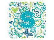 Set of 4 Letter S Flowers and Butterflies Teal Blue Foam Coasters CJ2006 SFC