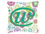 Letter W Flowers Pink Teal Green Initial Canvas Fabric Decorative Pillow CJ2011 WPW1818