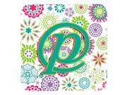 Set of 4 Letter P Flowers Pink Teal Green Initial Foam Coasters CJ2011 PFC