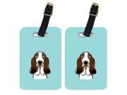 Pair of Checkerboard Blue Basset Hound Luggage Tags BB1181BT