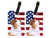 Pair of USA American Flag with Australian Shepherd Luggage Tags SS4252BT
