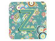 Set of 4 Letter Z Circle Circle Teal Initial Alphabet Foam Coasters CJ2015 ZFC