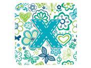 Set of 4 Letter X Flowers and Butterflies Teal Blue Foam Coasters CJ2006 XFC