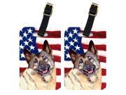 Pair of USA American Flag with Norwegian Elkhound Luggage Tags LH9037BT