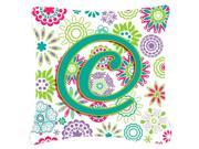 Letter C Flowers Pink Teal Green Initial Canvas Fabric Decorative Pillow CJ2011 CPW1818
