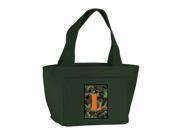 Letter L Monogram Camo Green Zippered Insulated School Washable and Stylish Lunch Bag Cooler CJ1030 L GN 8808