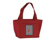 Letter C Monogram Houndstooth Black Zippered Insulated School Washable and Stylish Lunch Bag Cooler CJ1021 C RD 8808
