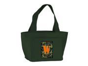 Letter W Monogram Camo Green Zippered Insulated School Washable and Stylish Lunch Bag Cooler CJ1030 W GN 8808