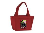 Letter E Monogram Retro in Black Zippered Insulated School Washable and Stylish Lunch Bag Cooler AM1002 E RD 8808