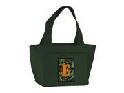 Letter E Monogram Camo Green Zippered Insulated School Washable and Stylish Lunch Bag Cooler CJ1030 E GN 8808