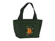 Letter D Monogram Camo Green Zippered Insulated School Washable and Stylish Lunch Bag Cooler CJ1030 D GN 8808