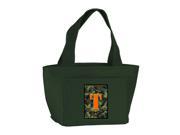 Letter T Monogram Camo Green Zippered Insulated School Washable and Stylish Lunch Bag Cooler CJ1030 T GN 8808