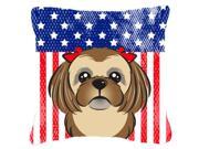American Flag and Chocolate Brown Shih Tzu Fabric Decorative Pillow BB2179PW1818
