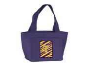 Letter T Monogram Tiger Stripe Purple Gold Lunch Bag or Doggie Bag CJ1022 T PR 8808