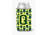 Letter Q Football Green and Yellow Can or Bottle Hugger CJ1075 QCC