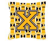 Letter X Football Black Old Gold and White Fabric Decorative Pillow CJ1080 XPW1414