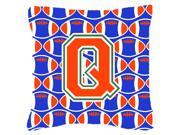 Letter Q Football Green Blue and Orange Fabric Decorative Pillow CJ1083 QPW1414