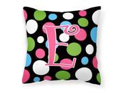 Monogram Initial E Polkadots and Pink Decorative Canvas Fabric Pillow CJ1038