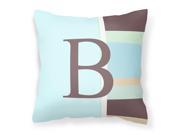 Letter B Initial Monogram Blue Stripes Decorative Canvas Fabric Pillow