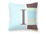 Letter I Initial Monogram Blue Stripes Decorative Canvas Fabric Pillow