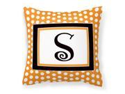 Monogram Initial S Orange Polkadots Decorative Canvas Fabric Pillow CJ1033