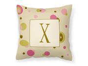 Letter X Initial Monogram Tan Dots Decorative Canvas Fabric Pillow