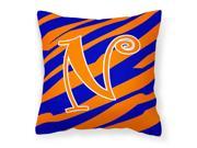 Monogram Initial N Tiger Stripe Blue and Orange Decorative Canvas Fabric Pillow