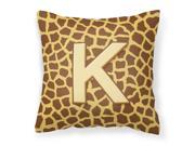 Monogram Initial K Giraffe Decorative Canvas Fabric Pillow CJ1025