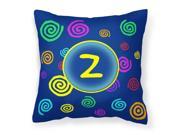 Letter Z Initial Monogram Blue Swirls Decorative Canvas Fabric Pillow