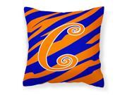 Monogram Initial C Tiger Stripe Blue and Orange Decorative Canvas Fabric Pillow