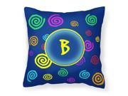 Letter B Initial Monogram Blue Swirls Decorative Canvas Fabric Pillow