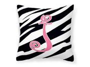 Monogram Initial J Zebra Stripe and Pink Decorative Canvas Fabric Pillow CJ1037