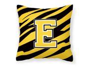 Monogram Initial E Tiger Stripe Black Gold Decorative Canvas Fabric Pillow
