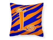Monogram Initial L Tiger Stripe Blue and Orange Decorative Canvas Fabric Pillow