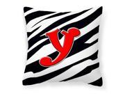 Monogram Initial Y Zebra Red Decorative Canvas Fabric Pillow CJ1024