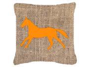 Horse Burlap and Orange Canvas Fabric Decorative Pillow BB1003
