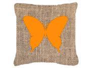 Butterfly Burlap and Orange Canvas Fabric Decorative Pillow BB1048