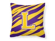 Monogram Tiger Stripe Purple Gold Decorative Canvas Fabric Pillow Initial L