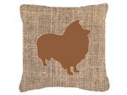 Sheltie Burlap and Brown Canvas Fabric Decorative Pillow BB1080