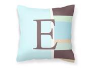 Letter E Initial Monogram Blue Stripes Decorative Canvas Fabric Pillow